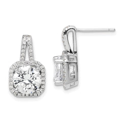 QE14215 Sterling Silver Rhodium-plated CZ Halo Post Earrings