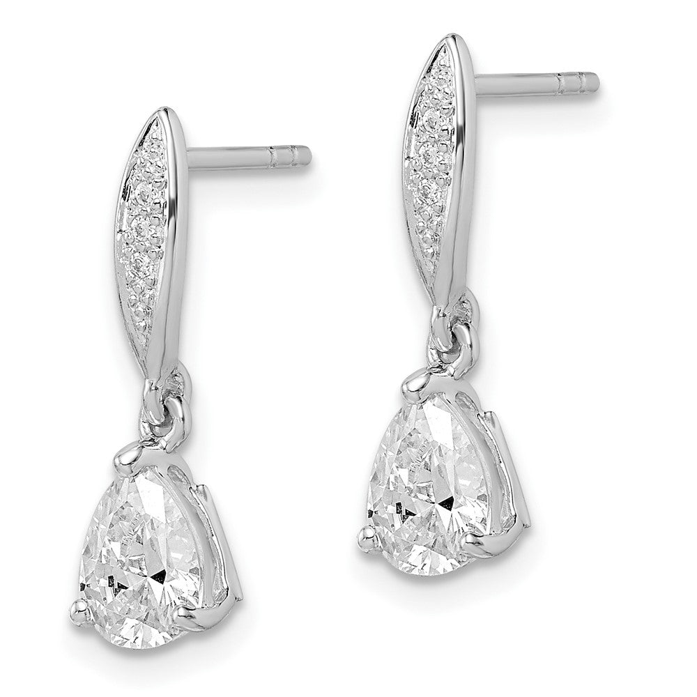 QE14219 Sterling Silver Rhodium-plated Polished Pear CZ Post Dangle Earrings