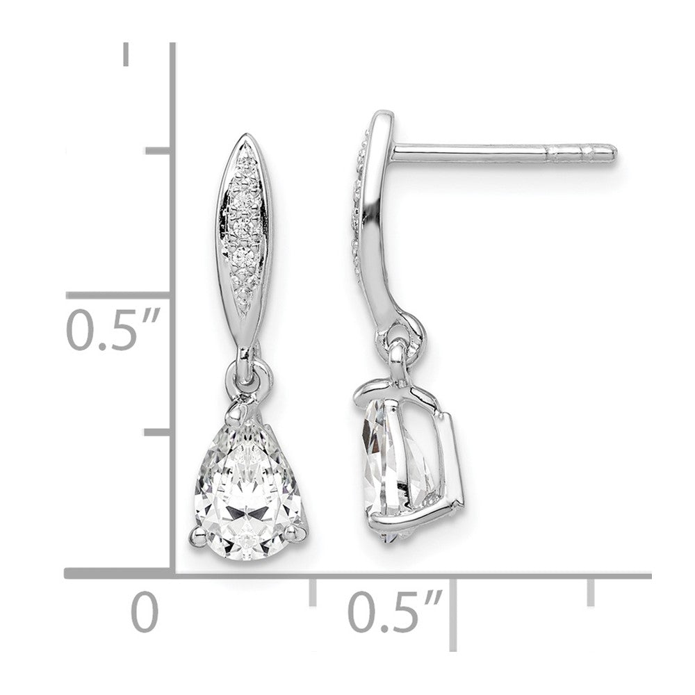 QE14219 Sterling Silver Rhodium-plated Polished Pear CZ Post Dangle Earrings