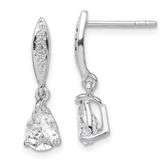 QE14219 Sterling Silver Rhodium-plated Polished Pear CZ Post Dangle Earrings