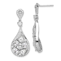 QE14244 Sterling Silver RH-plated Polished Fancy CZ Teardrop Post Dangle Earrings