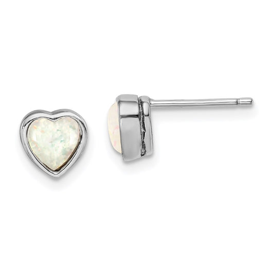 QE14255 Sterling Silver Rhodium Plated Lab Created Opal Post Earrings