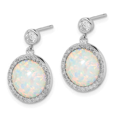 QE14257 Sterling Silver Rhodium-plated Lab Created Opal and CZ Dangle Earrings