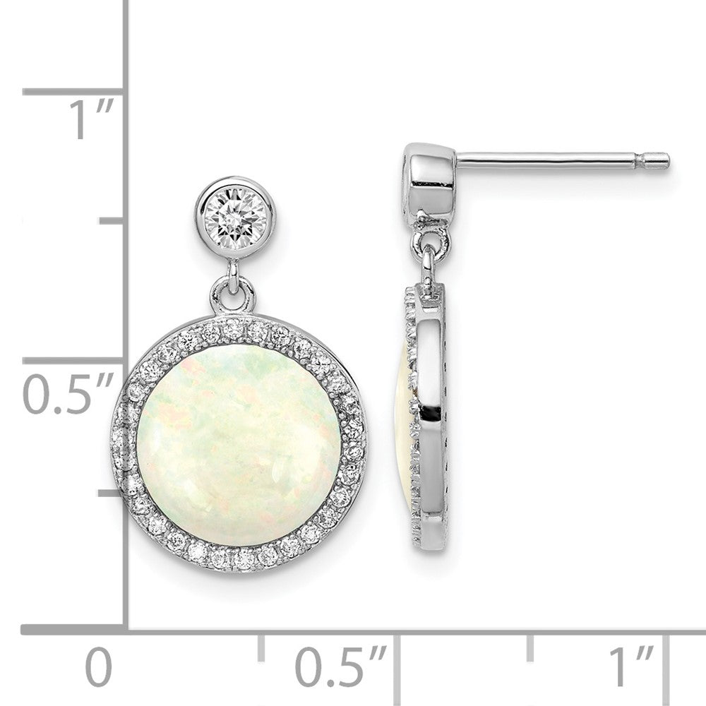 QE14257 Sterling Silver Rhodium-plated Lab Created Opal and CZ Dangle Earrings