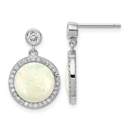 QE14257 Sterling Silver Rhodium-plated Lab Created Opal and CZ Dangle Earrings