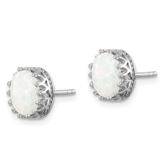 QE14259 Sterling Silver Rhodium-plated 6mm Oval Created Opal Post Earrings