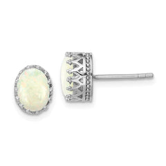 QE14259 Sterling Silver Rhodium-plated 6mm Oval Created Opal Post Earrings