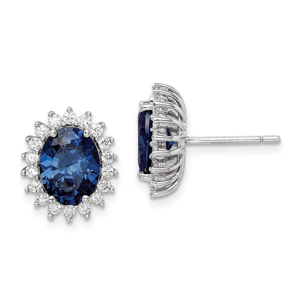 QE14260 Sterling Silver Rhodium-plated Blue and Clear CZ Post Earrings