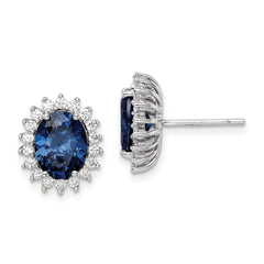 QE14260 Sterling Silver Rhodium-plated Blue and Clear CZ Post Earrings