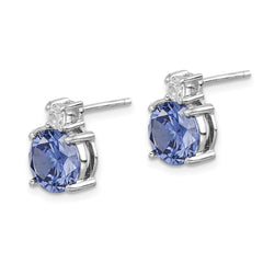 QE14261 Sterling Silver Rhodium-plated Blue and White CZ Stud Earrings
