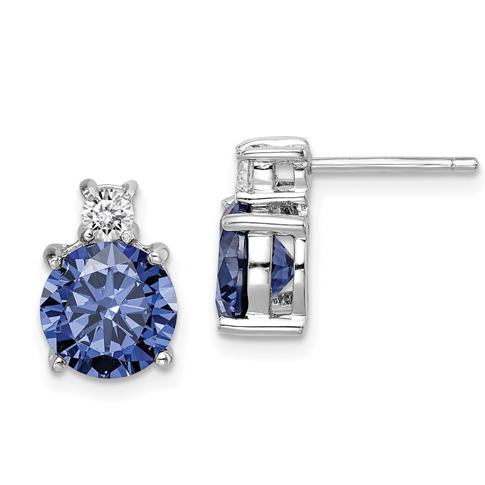 QE14261 Sterling Silver Rhodium-plated Blue and White CZ Stud Earrings