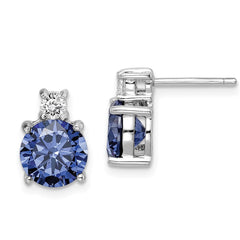 QE14261 Sterling Silver Rhodium-plated Blue and White CZ Stud Earrings