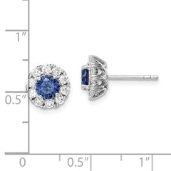 QE14262 Sterling Silver Rhodium-plated Blue and White CZ Halo Post Earrings