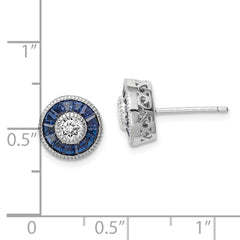 QE14265 Sterling Silver Rhodium-plated Synthetic Blue Spinel and CZ Earrings