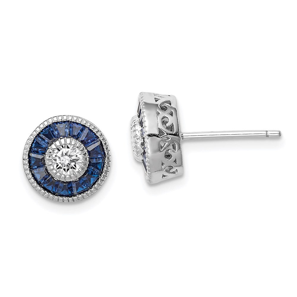 QE14265 Sterling Silver Rhodium-plated Synthetic Blue Spinel and CZ Earrings