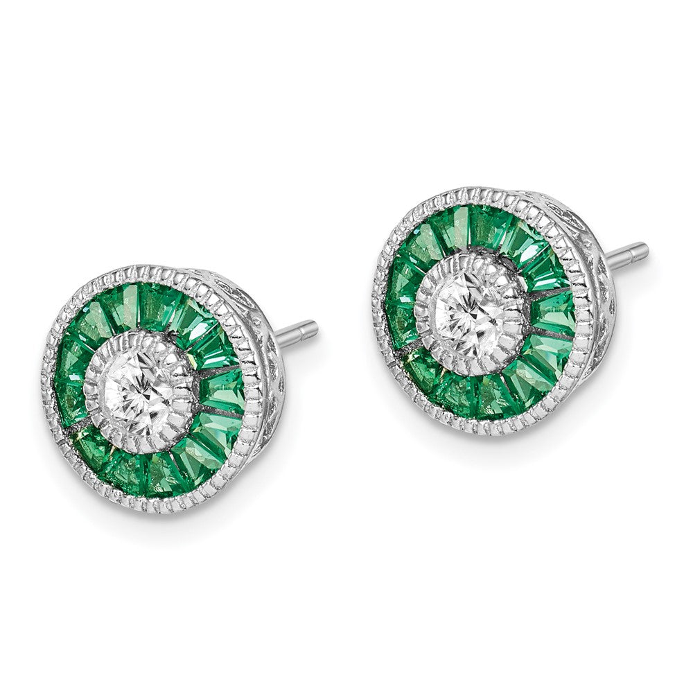 QE14266 Sterling Silver Rhodium-plated CZ and Lab Cr.Green Spinel Earrings