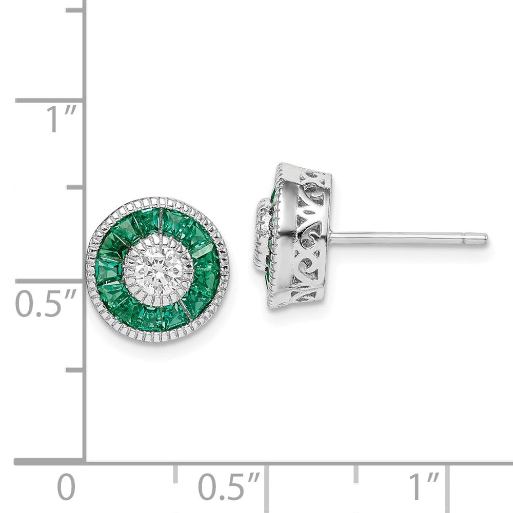 QE14266 Sterling Silver Rhodium-plated CZ and Lab Cr.Green Spinel Earrings