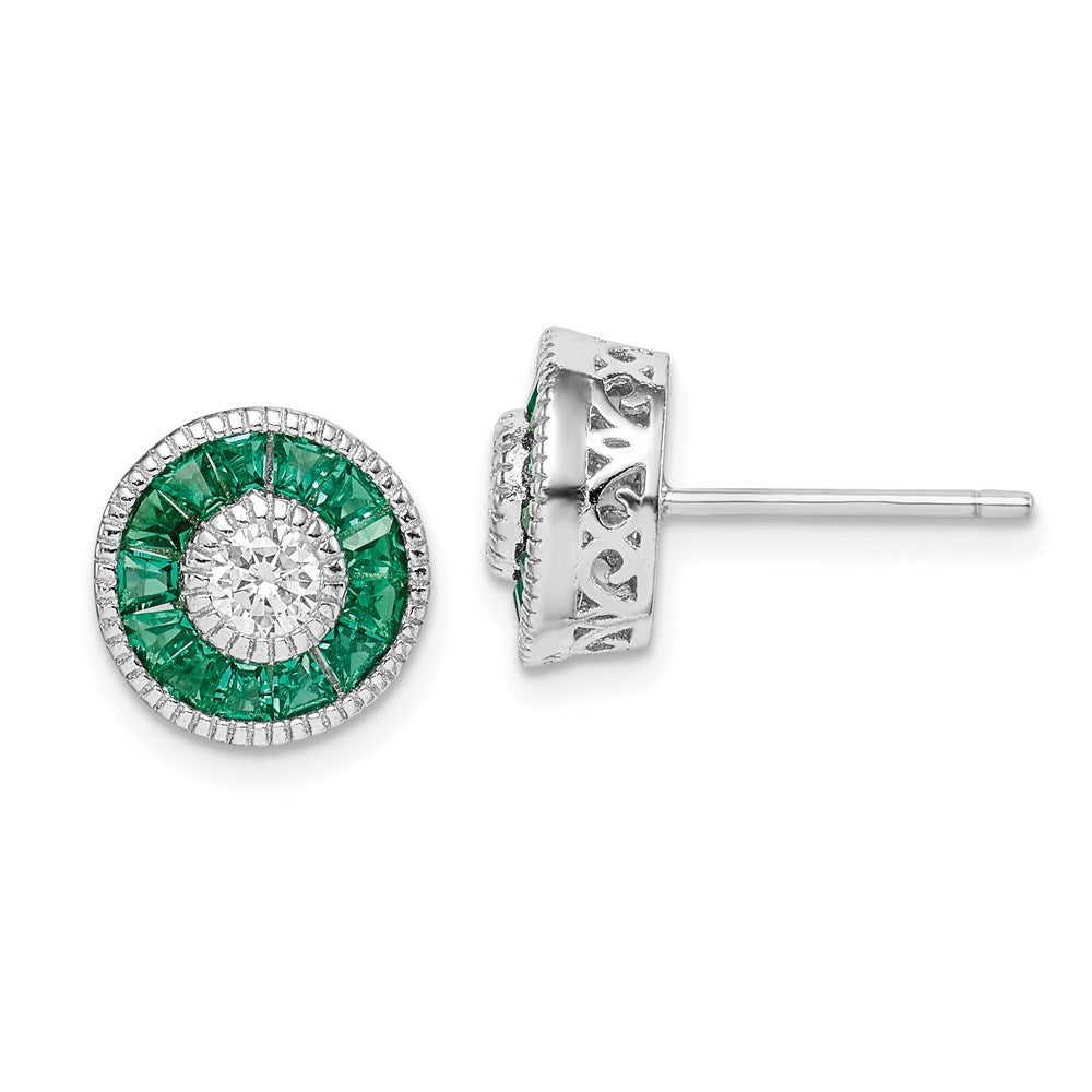QE14266 Sterling Silver Rhodium-plated CZ and Lab Cr.Green Spinel Earrings