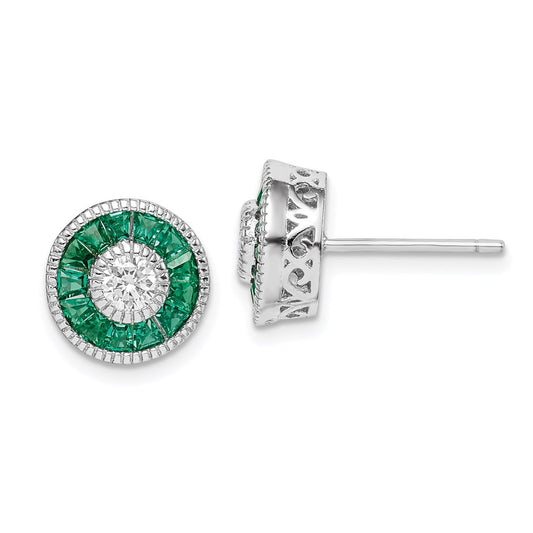 QE14266 Sterling Silver Rhodium-plated CZ and Lab Cr.Green Spinel Earrings