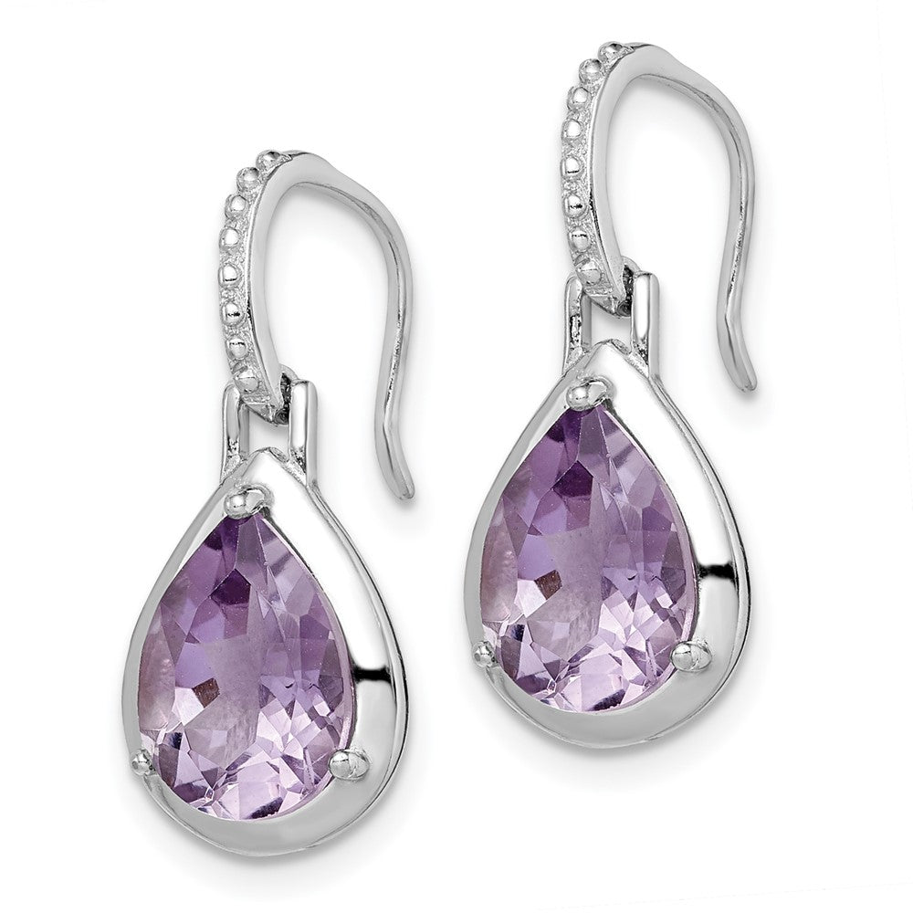QE14269 Sterling Silver Rhodium-plated Amethyst Teardrop Dangle Earrings