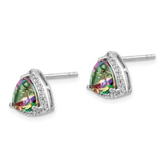 QE14272 Sterling Silver Rhodium-plated Trillion Mystic Fire/White Topaz Earrings
