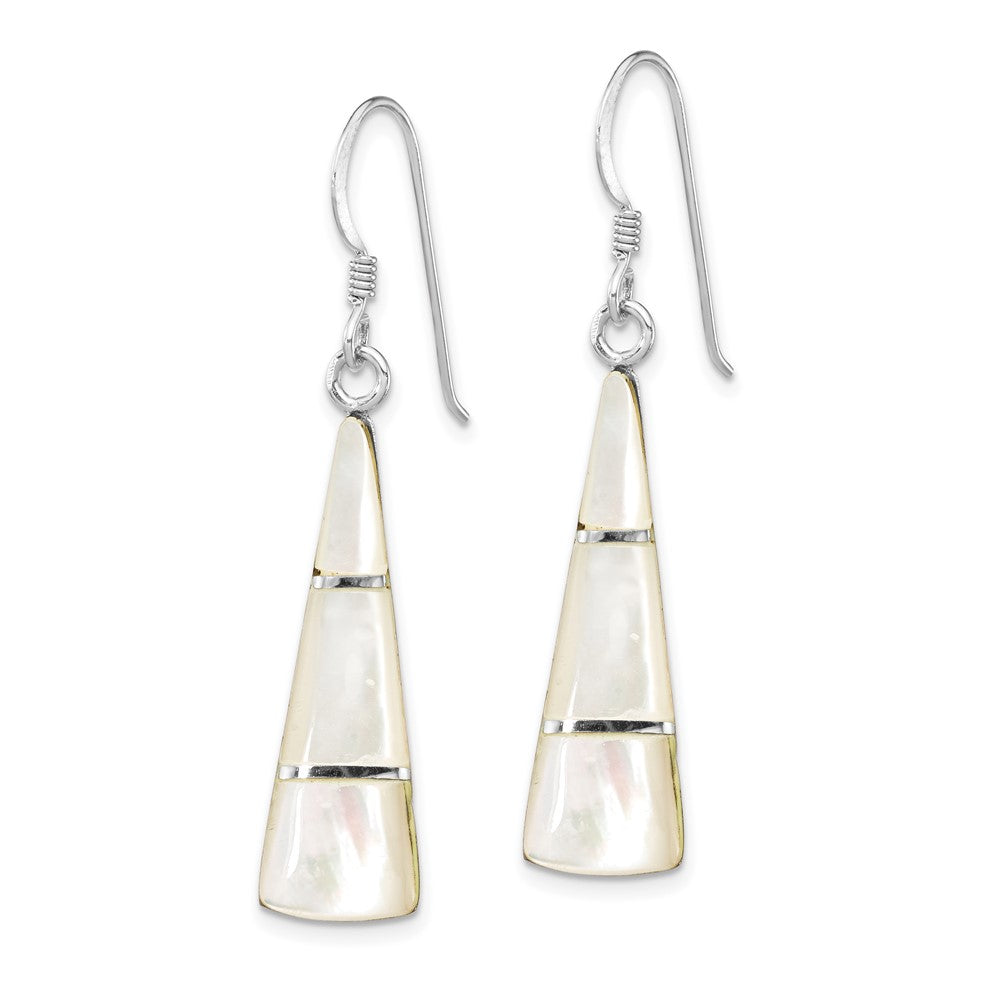 QE14276 Sterling Silver Rhodium-plated Polished Mother of Pearl Dangle Earrings