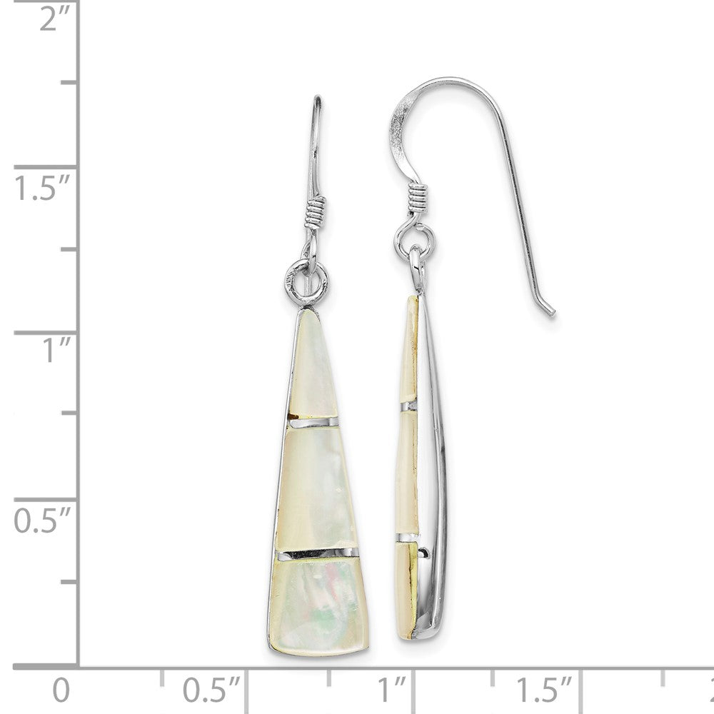QE14276 Sterling Silver Rhodium-plated Polished Mother of Pearl Dangle Earrings