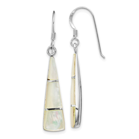 QE14276 Sterling Silver Rhodium-plated Polished Mother of Pearl Dangle Earrings