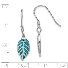 QE14291 Sterling Silver Rhod-plated Creat Blue Opal Inlay Leaf Dangle Earrings