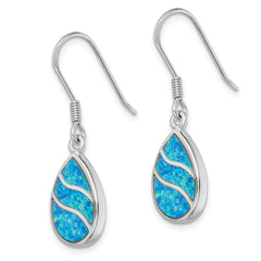 QE14294 Sterling Silver Rhodium-plated Created Opal Inlay Teardrop Dangle Earrings