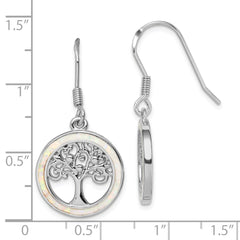 QE14295 Sterling Silver Rhod-plated Creat Opal Circle w/ Tree Dangle Earrings