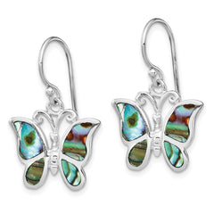 QE14301 Sterling Silver Rhodium-plated Abalone Butterfly Dangle Earrings