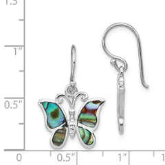QE14301 Sterling Silver Rhodium-plated Abalone Butterfly Dangle Earrings
