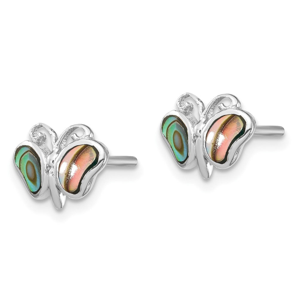 QE14302 Sterling Silver Rhodium-plated Abalone Pearl Butterfly Post Earrings