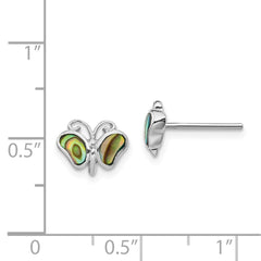 QE14302 Sterling Silver Rhodium-plated Abalone Pearl Butterfly Post Earrings