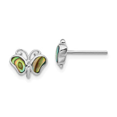 QE14302 Sterling Silver Rhodium-plated Abalone Pearl Butterfly Post Earrings