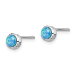 QE14304 Sterling Silver RH-plated Polished 5mm Created Opal Round Stud Earrings