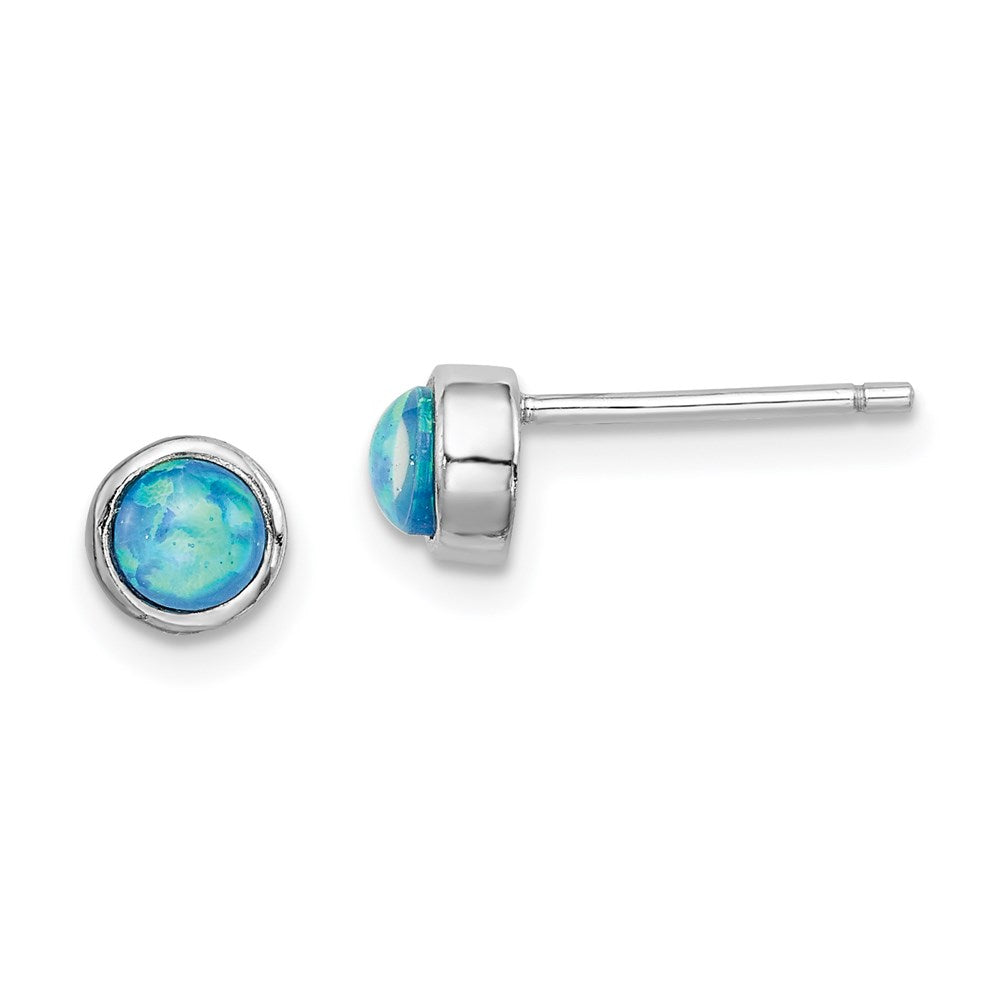 QE14304 Sterling Silver RH-plated Polished 5mm Created Opal Round Stud Earrings