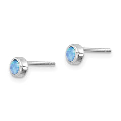 QE14305 Sterling Silver RH-plated Polished 4mm Created Opal Round Stud Earrings