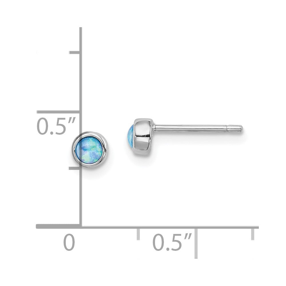 QE14305 Sterling Silver RH-plated Polished 4mm Created Opal Round Stud Earrings