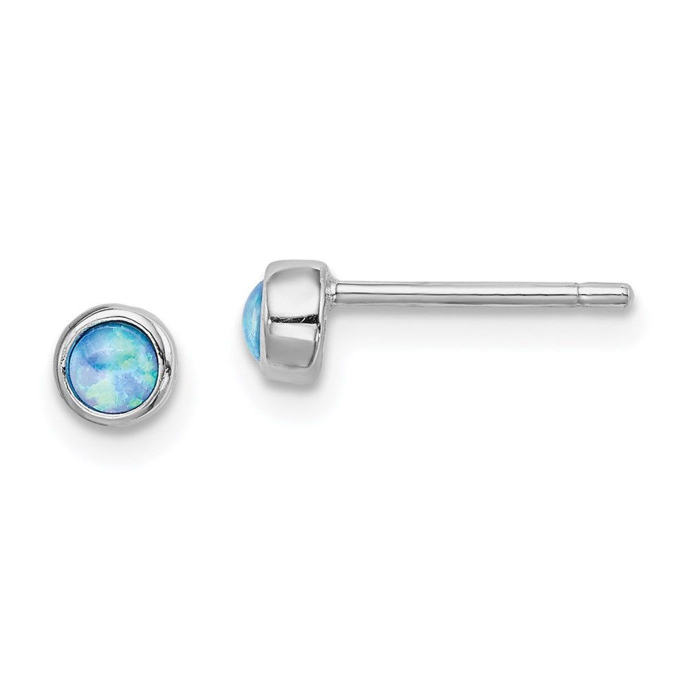 QE14305 Sterling Silver RH-plated Polished 4mm Created Opal Round Stud Earrings