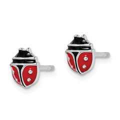 QE14344 Sterling Silver RH-plated Enameled Ladybug Children's Post Earrings
