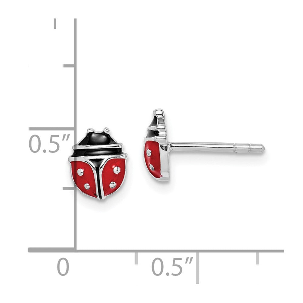 QE14344 Sterling Silver RH-plated Enameled Ladybug Children's Post Earrings