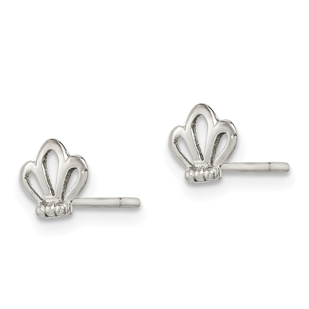 QE14353 Sterling Silver Polished & Beaded Tiara Children's Post Earrings