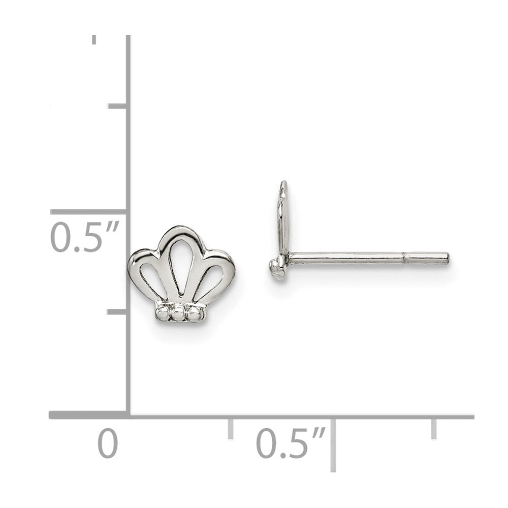 QE14353 Sterling Silver Polished & Beaded Tiara Children's Post Earrings