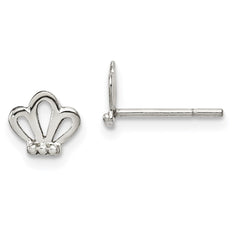QE14353 Sterling Silver Polished & Beaded Tiara Children's Post Earrings