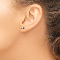 QE14361 Sterling Silver Rhodium-plated Polished Black & White Enameled Puppy Children's Post Earrings