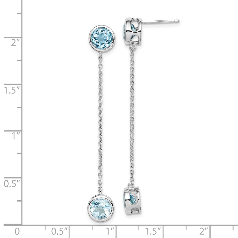 QE14372 Sterling Silver Rhodium-plated Blue Topaz Chain Post Dangle Earrings