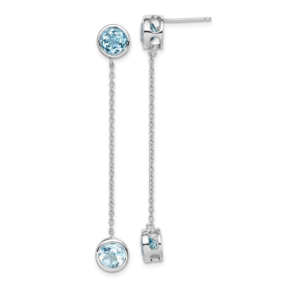 QE14372 Sterling Silver Rhodium-plated Blue Topaz Chain Post Dangle Earrings