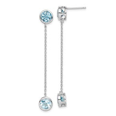 QE14372 Sterling Silver Rhodium-plated Blue Topaz Chain Post Dangle Earrings